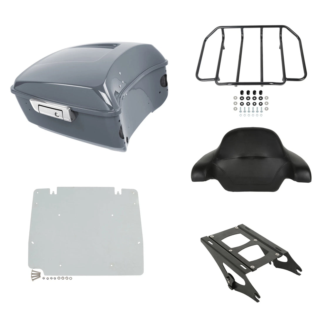 King Trunk Backrest Plate Mount Rack Fit For Harley Touring 2014-26 Gunship Gray