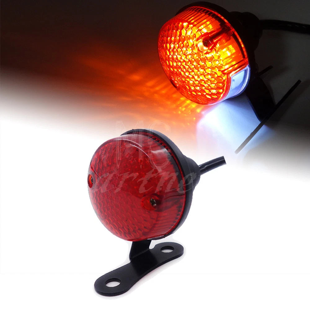 Black LED Vintage Tail Brake Rear Running Light For Cafe Bobber Cruiser Chopper