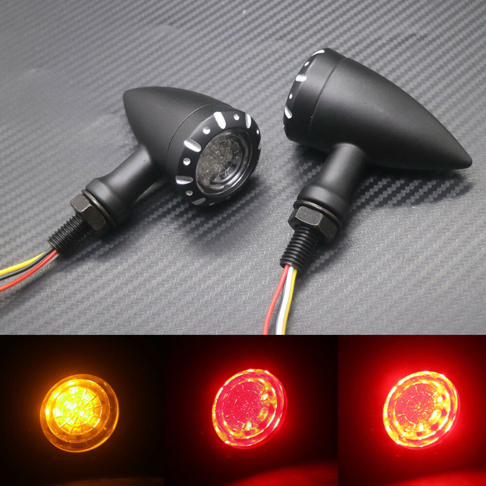 Black Bullet Metal LED Brake Blinker Light Turn Signal Light For Harley Chopper