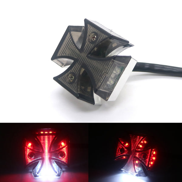 Universal Motorcycle Smoke Mini Maltese Cross LED Tail Brake Rear License Light