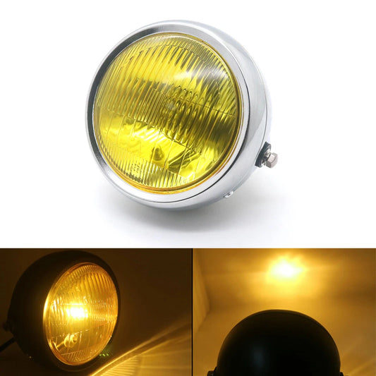Chrome Metal Retro Amber Lens Front Headlight For CG125 GN125 Cafe Racer Bobber