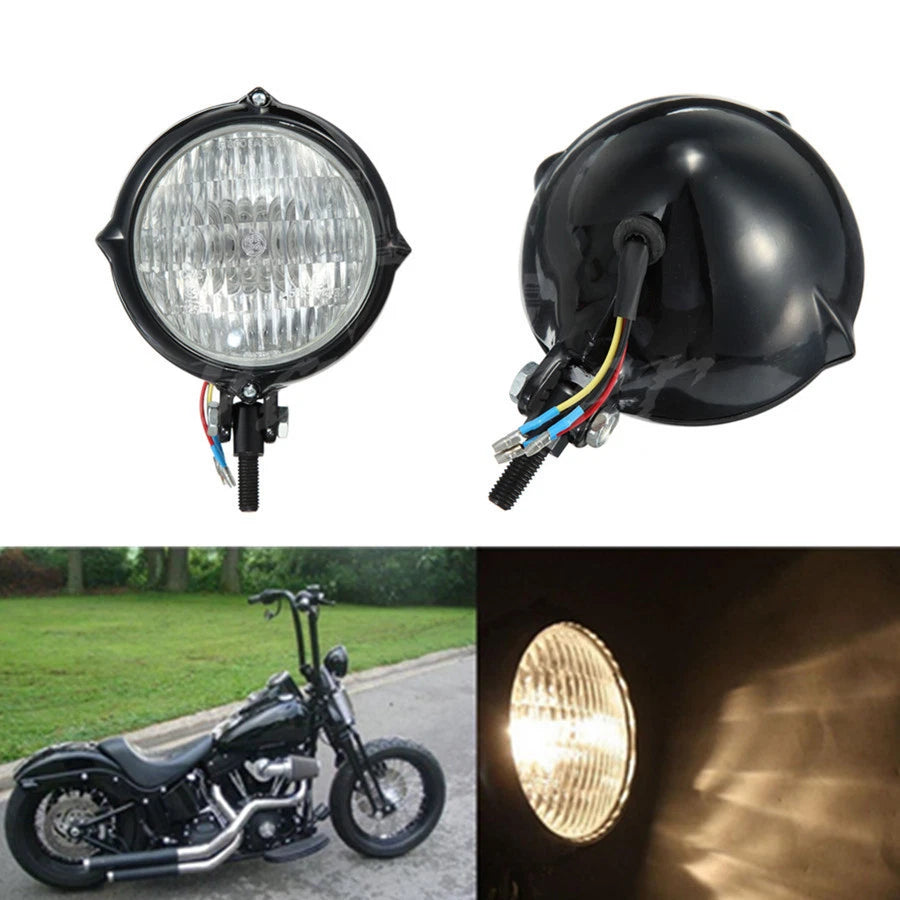 Black Metal Headlight For Harley Softail Springer Bates Bottom Mount 10mm