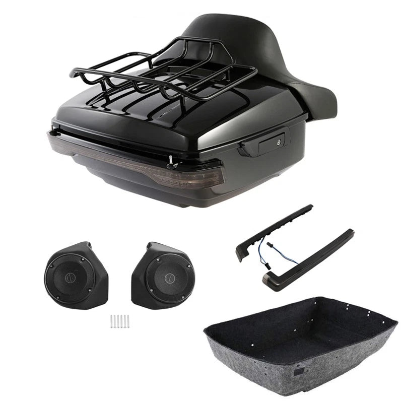 King Trunk Backrest Pad Rack Light Speakers Fit For Harley Cvo Road Glide 14-26