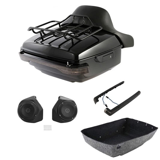 King Trunk Backrest Pad Rack Light Speakers Fit For Harley Cvo Road Glide 14-26