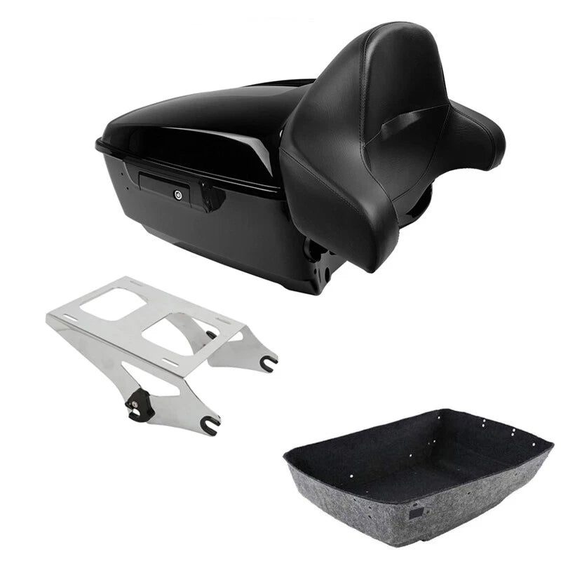 King Trunk Backrest Pad 2-Up Mount Rack Fit For Harley Touring Road Glide 14-26