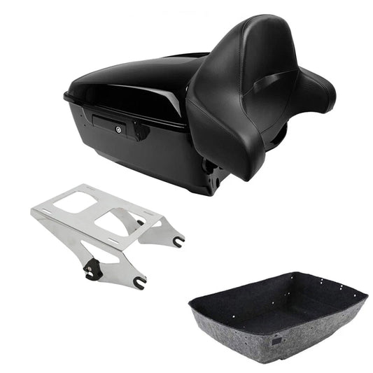 King Trunk Backrest Pad 2-Up Mount Rack Fit For Harley Touring Road Glide 14-26