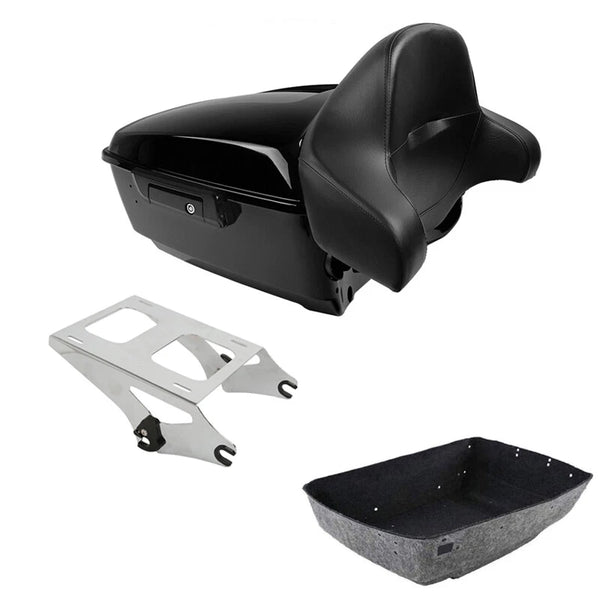 King Trunk Backrest Pad 2-Up Mount Rack Fit For Harley Touring Road Glide 14-26