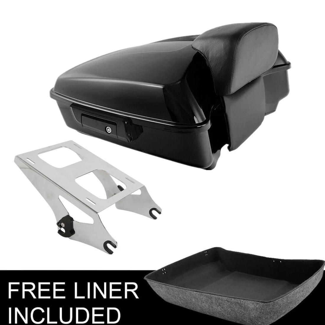 Chopped Trunk w/ Latch & Pad Mount Rack Fit For Harley Touring Road Glide 14-25