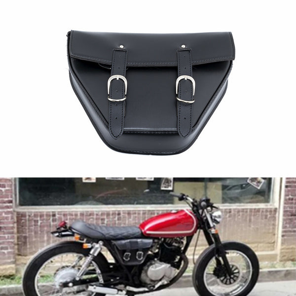 Black PU Leather Saddle Bag Luggage Tool Side Bag For Honda Cafe Racer Custom