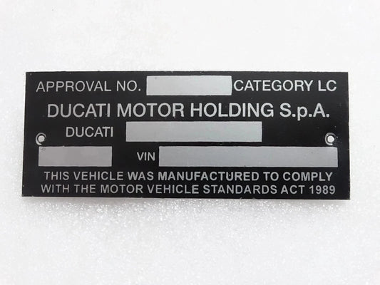 Ducati Black Aluminium Data Plate ID Tag Frame Vintage New Motorcycle #23C20