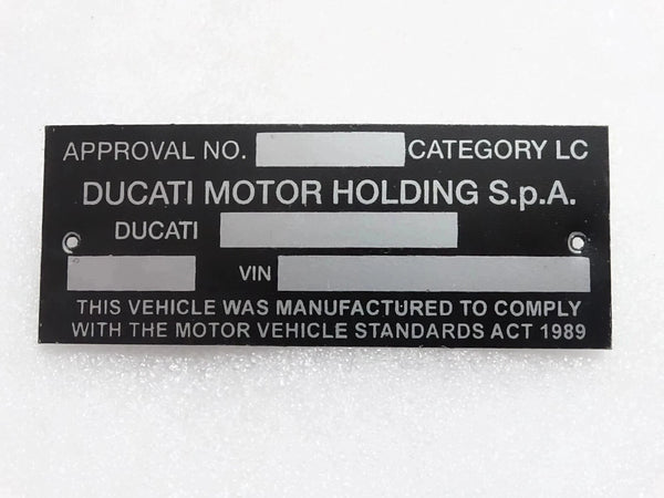 Ducati Black Aluminium Data Plate ID Tag Frame Vintage New Motorcycle #23C20