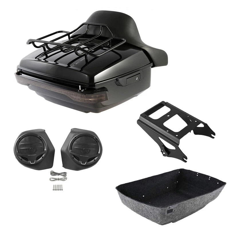 King Trunk Backrest Mount Rack LED Light Speakers Fit For Harley Touring 09-2013