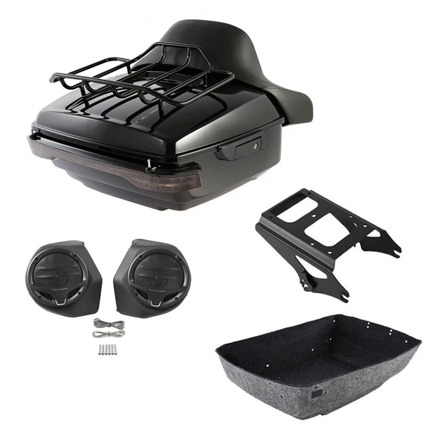 King Trunk Backrest Mount Rack LED Light Speakers Fit For Harley Touring 09-2013