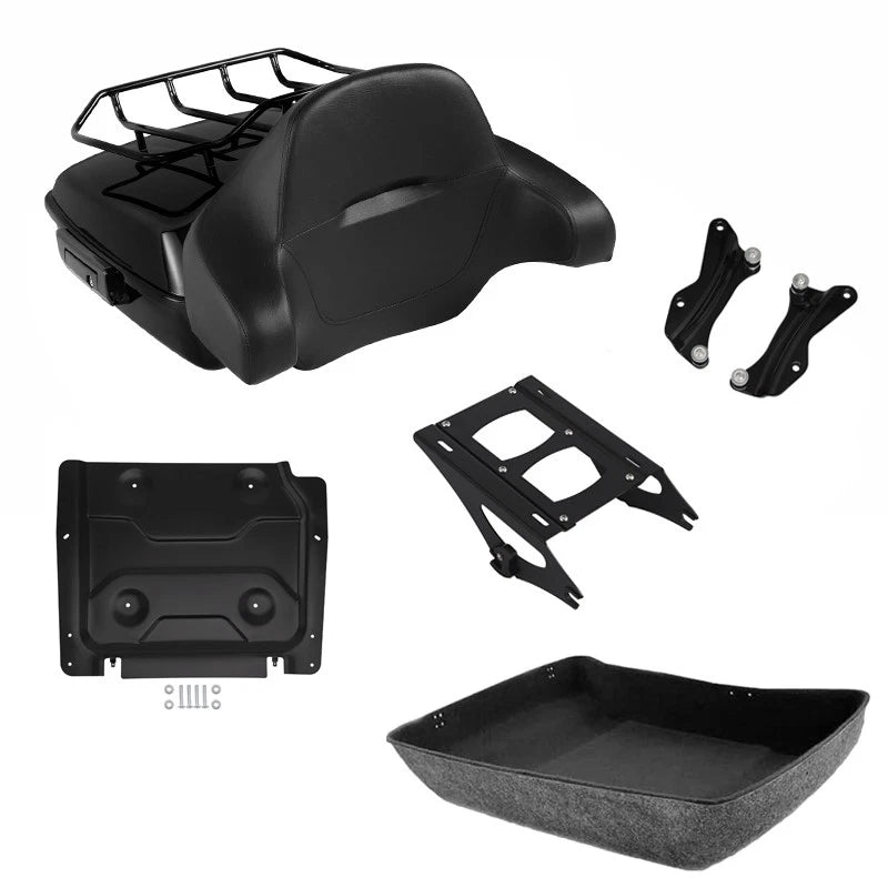 Black Chopped Trunk Backrest Rack Mount Docking Fit For Harley Road Glide 14-26
