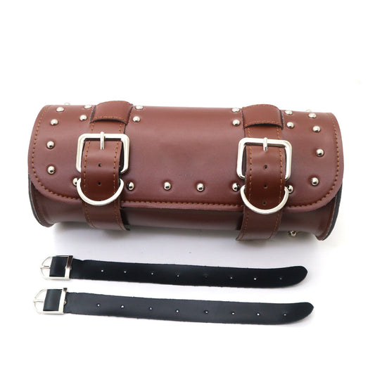 Motorcycle Brown PU Leather Saddlebag Round Barrel Saddle Tool Bag For Honda