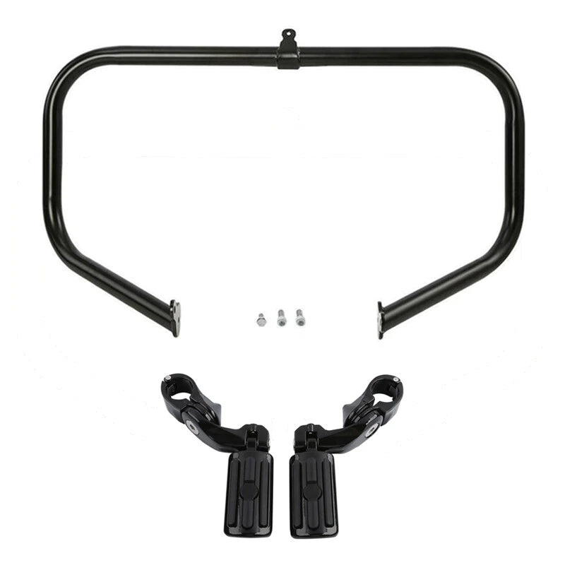 Black Highway Engine Guard Crash Bar Footpeg Fit For Harley Street Glide 2009-24