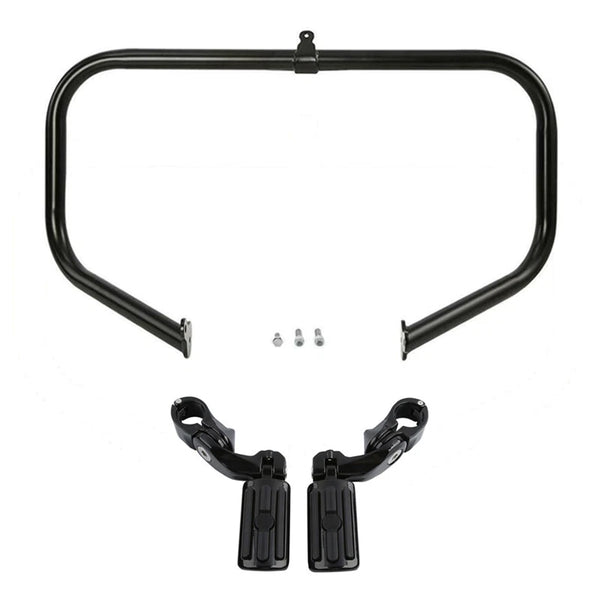 Black Highway Engine Guard Crash Bar Footpeg Fit For Harley Street Glide 2009-24