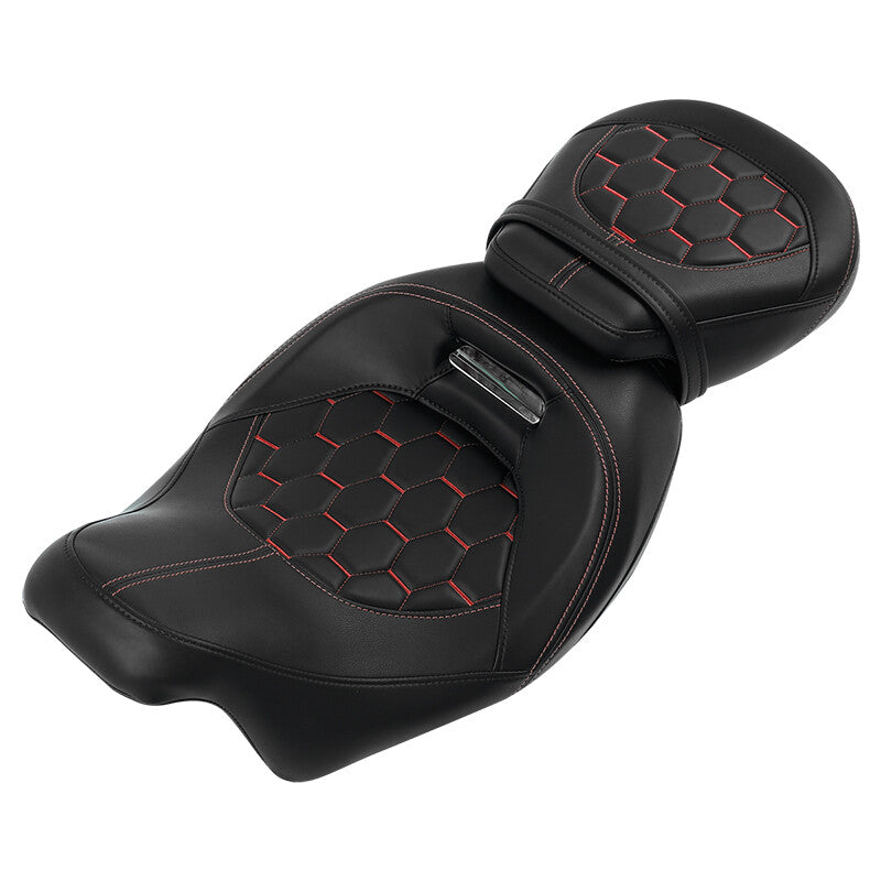 Black Driver Passenger Seat Red Stitching Fit For Harley Touring Road King 09-23