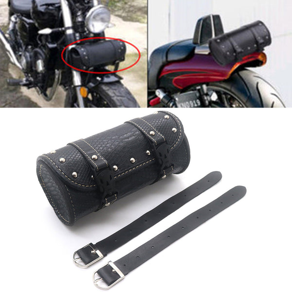 New Black Mini Retro Crocodile PU leather Tool Bag Handlebar Sissy Bar Roll Bag