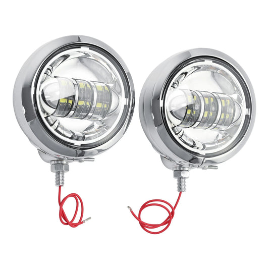 4-1/2" LED Auxiliary Spot Fog Passing Lights & Housing Bucket For Harley Moto