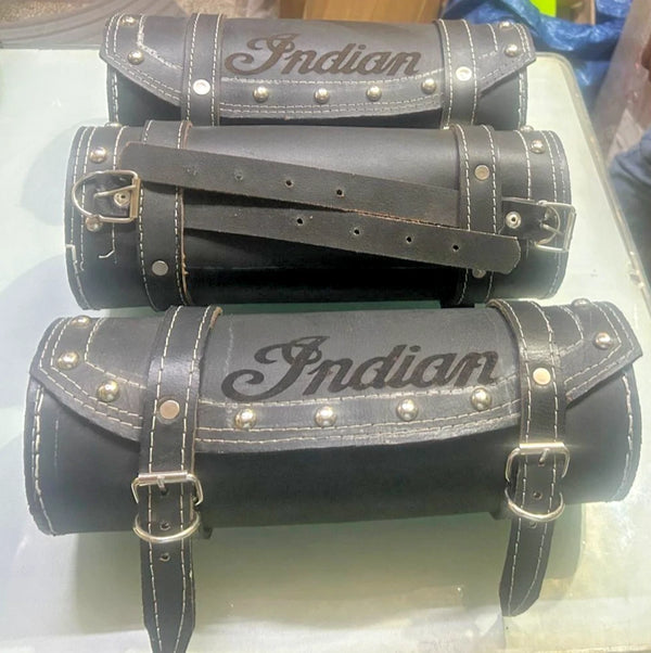 3X Bulk Offer Leather Engraved Tool Bag For Indian Chief With Studs Black