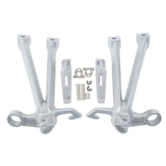 Silver Passenger Footrest Footpegs Bracket Set Fit For Suzuki GSXR1000 2007 2008