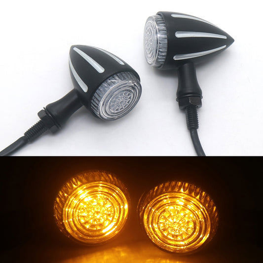 2X Motorcycle LED Black CNC Edge Cut Turn Signal Light For Harley Bobber Chopper