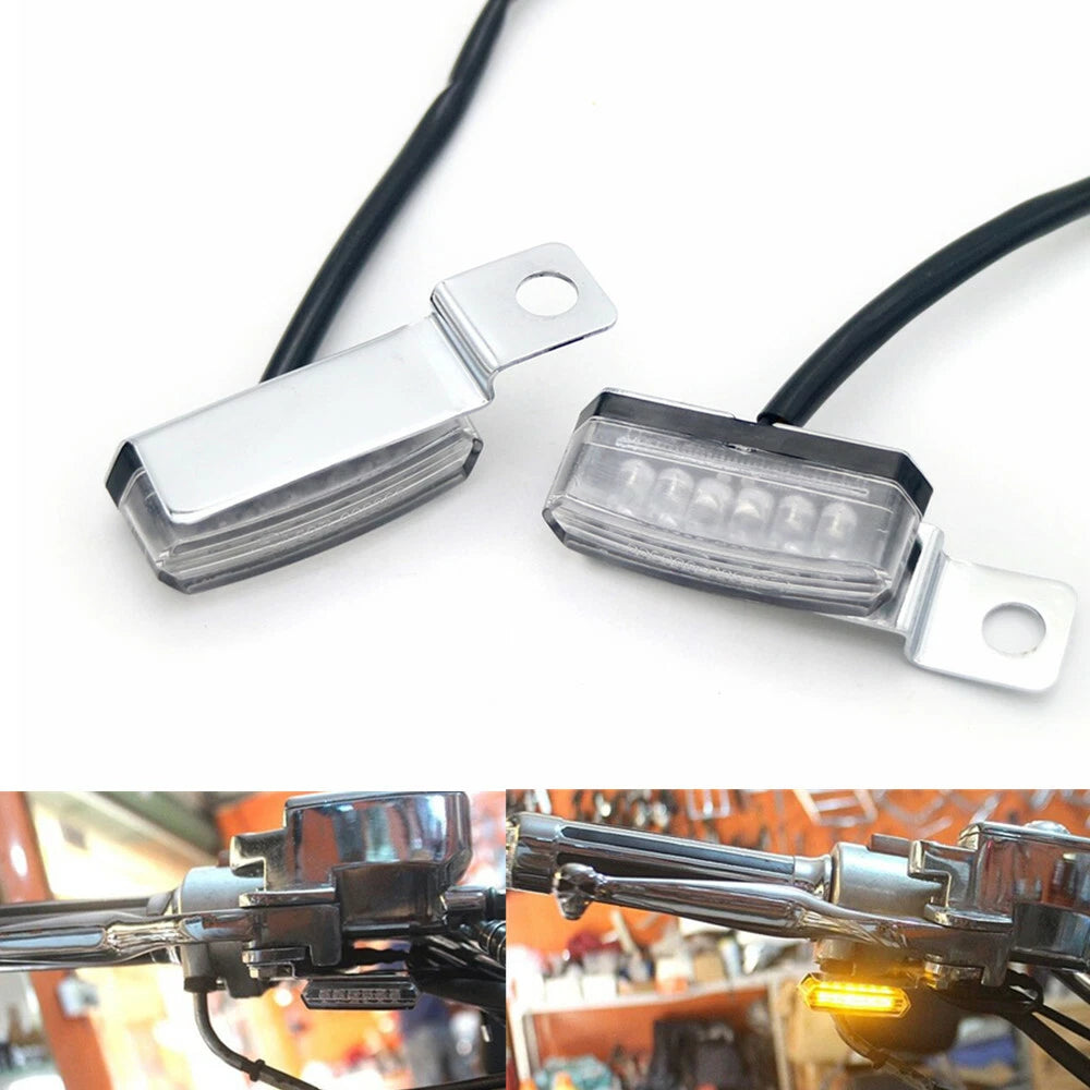 2X Chrome Mini LED Brake Clutch Lever Mount Turn Signal Light For Harley Honda
