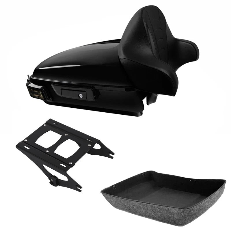 Chopped Trunk Backrest LED Tail Light Mount Rack Fit For Harley Road Glide 14-Up
