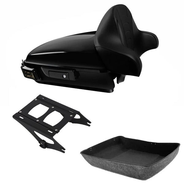 Chopped Trunk Backrest LED Tail Light Mount Rack Fit For Harley Road Glide 14-Up