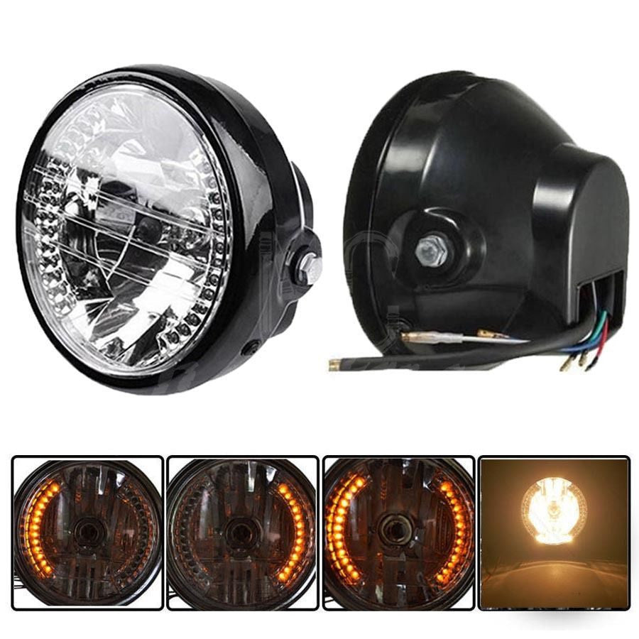 Motorcycle Black 7"Headlight LED Turn Signal Light For Harley Chopper Cafe Racer