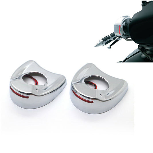 Chrome Fairing Mount Mirror Red LED Light Cover Caps For Harley Touring 96-13