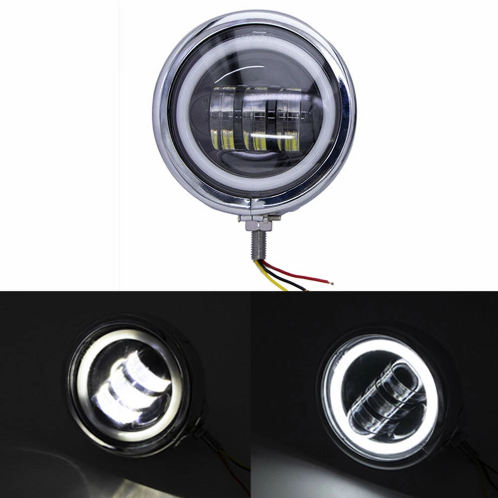 4.5" Chrome LED Passing Spot Fog Light With Angel Eye Halo Ring Light For Harley