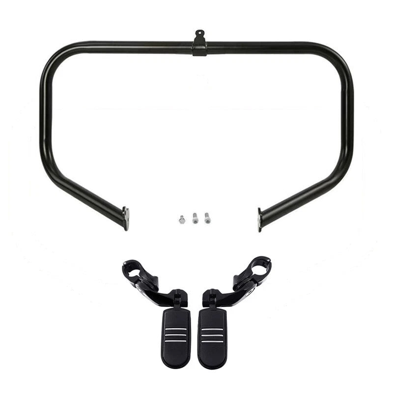 Black Highway Engine Guard Crash Bar Footpegs Fit For Harley Street Glide 09-24