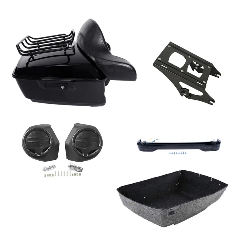 King Trunk Pad Mount Rack Light Speakers Fit For Harley Touring Road Glide 14-26