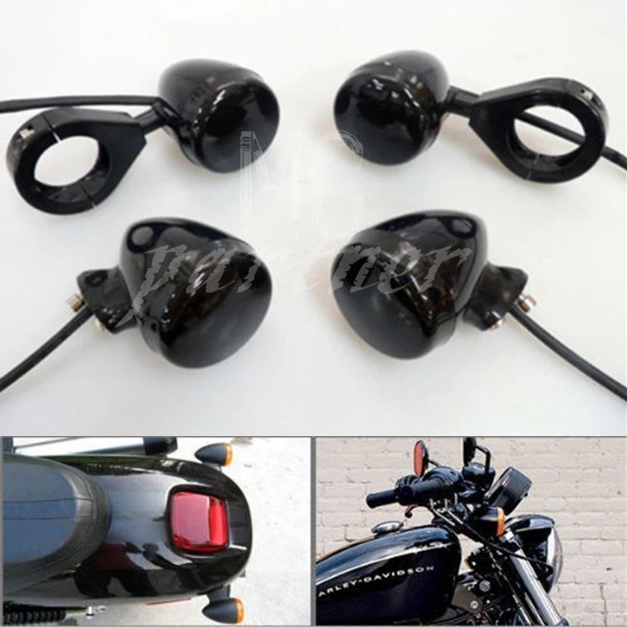 Motorcycle 41mm Clamp Black Front Rear LED Turn Signal Light Smoke Lens