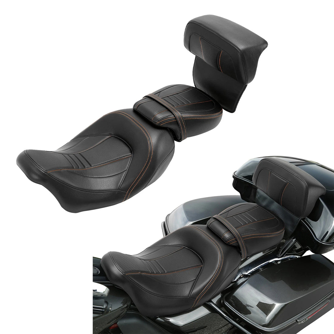Low Profile Driver Passenger Seat + Backrest Fit For Harley Touring 2014-2023