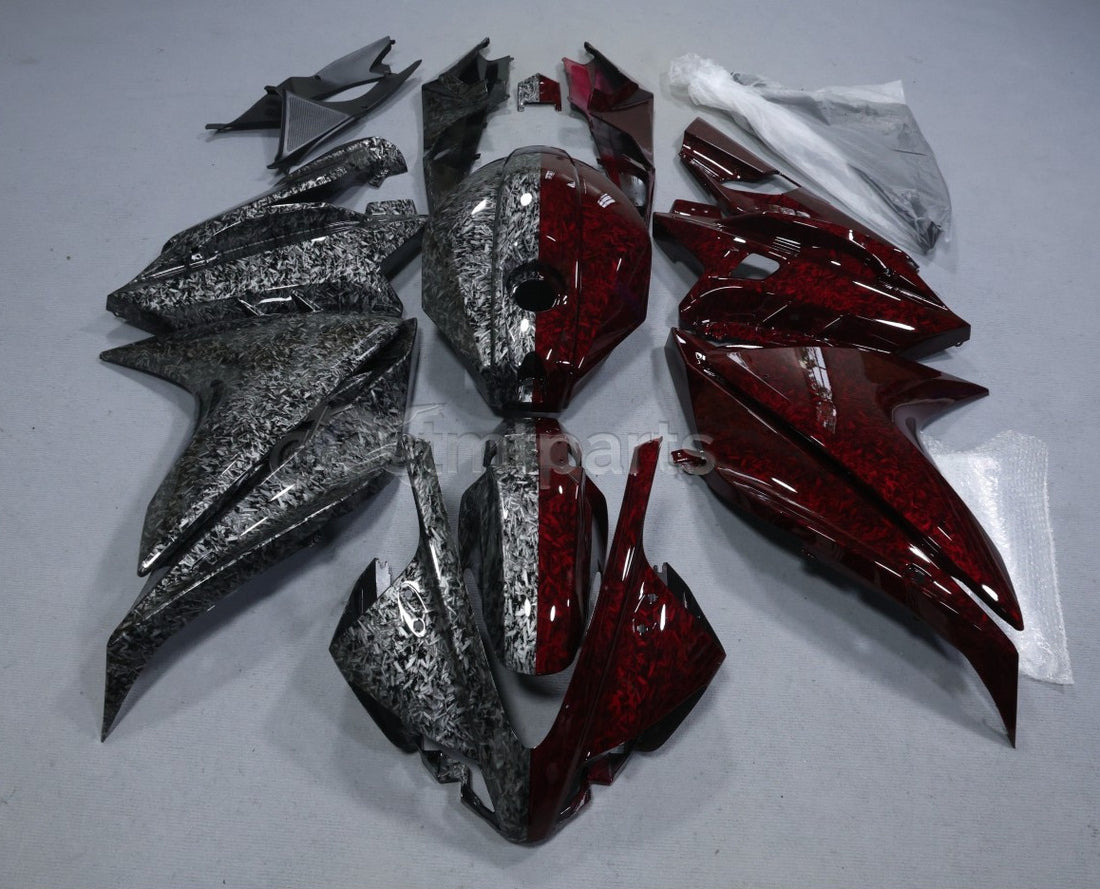 Black Red Forged Carbon Fiber Fairings Kit +Bolts For Yamaha YZF R125 2008-2018