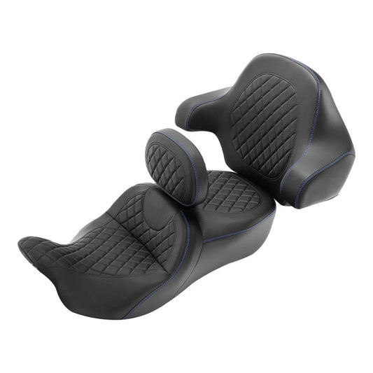 Black Blue Hammock Seat & Backrest Fit For Harley Electra Glide 2014-2023
