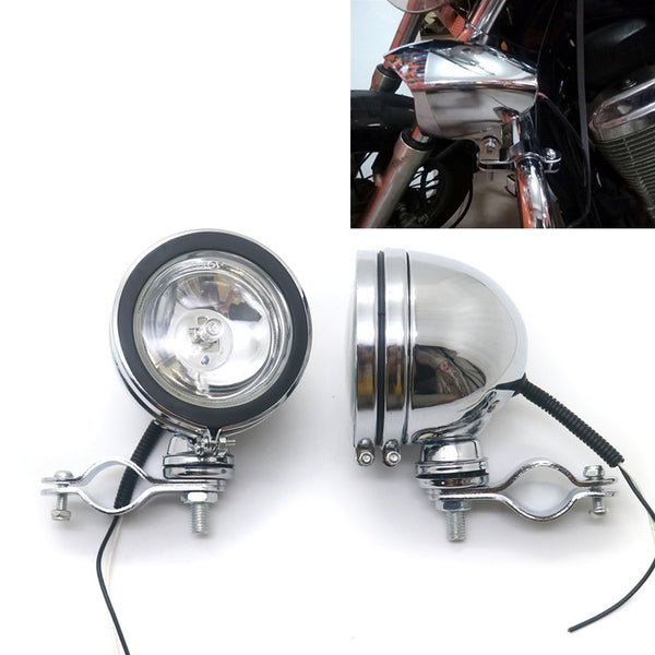 Chrome Retro Driving Spot Fog Light With Roll Cage Guard Bar Tube Mount Bracket