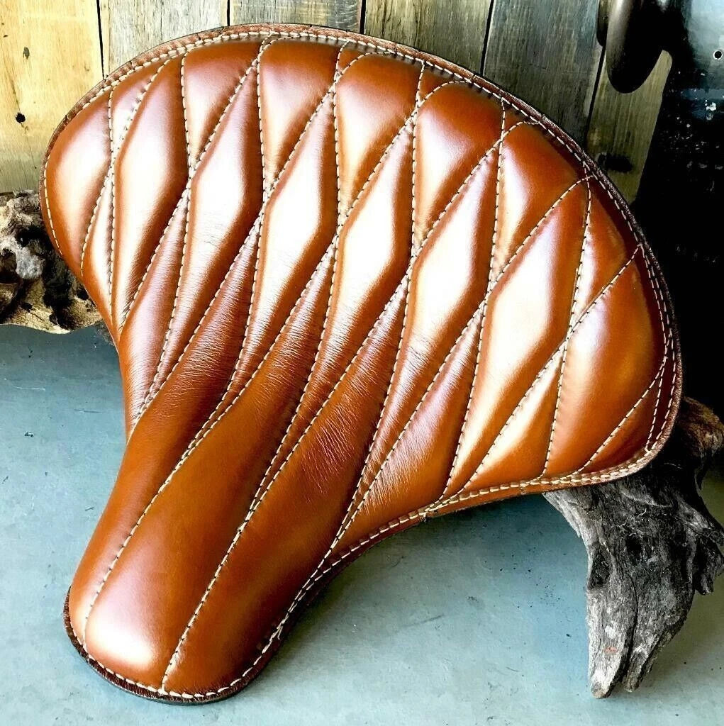 Spring Solo Seat Chopper Scout Bobber Fit For Harley Tan Diamond Leather