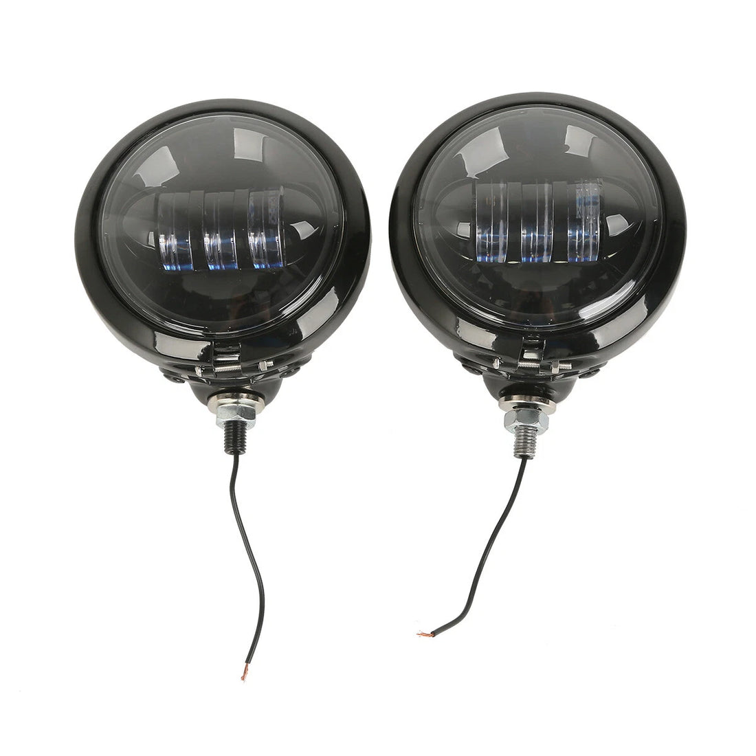Pair Black 4.5" LED Fog Light Passing Auxiliary Lamp & Housing Bucket For Harley