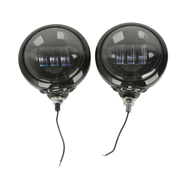 Pair Black 4.5" LED Fog Light Passing Auxiliary Lamp & Housing Bucket For Harley
