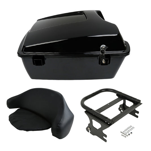 Black Chopped Trunk Backrest Two Up Mount Rack Fit For Harley Touring 1997-2008