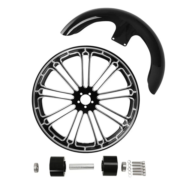 21" Front Wheel Rim Dual Disc Hub Fender Fit For Harley Touring 2008-2024 Black