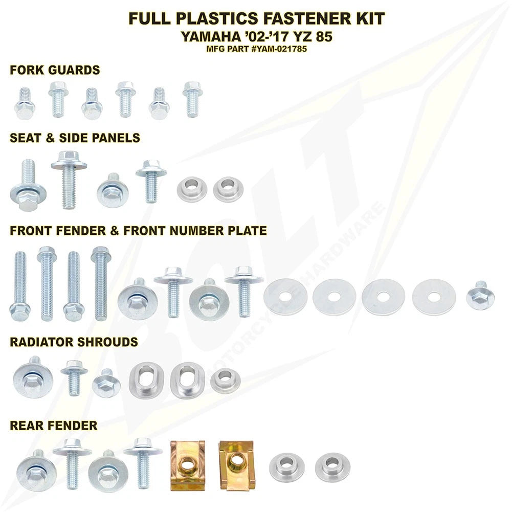 Bolt Full Plastics Fastener Kit For Yamaha YZ65 2018,2020-2022