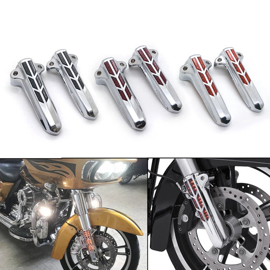 Chrome LED Light Front Lower Fork Leg Cover For Harley Flhr Flht Flhx 2014-2019