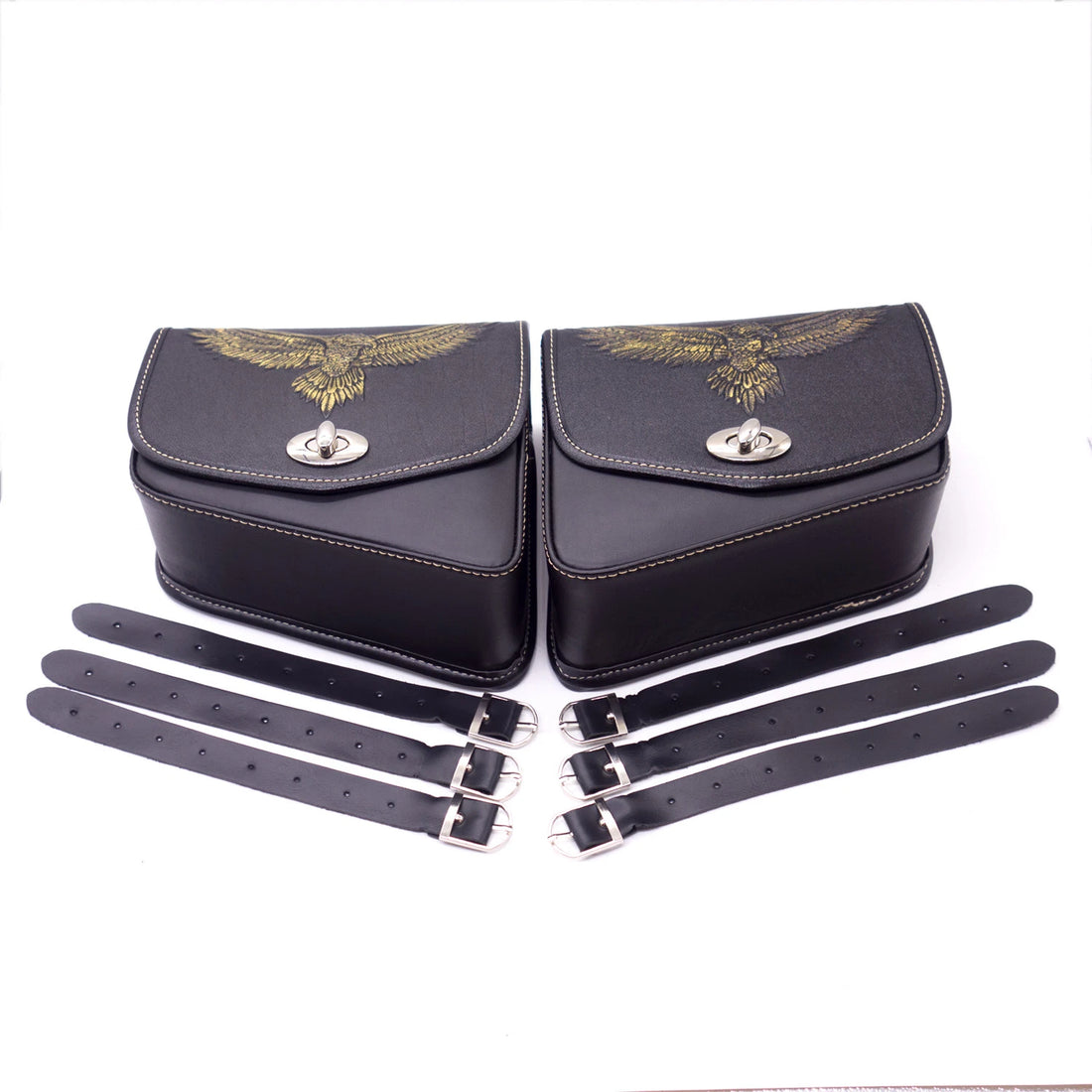 Pair Black PU Leather Eagle Saddlebags Pouch Saddle Bag For Harley Honda Suzuki