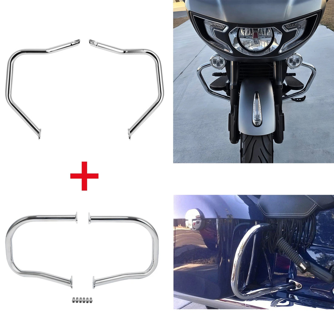 Fit For Indian Challenger Front Engine Guard Highway Rear Saddlebag Crash Bars