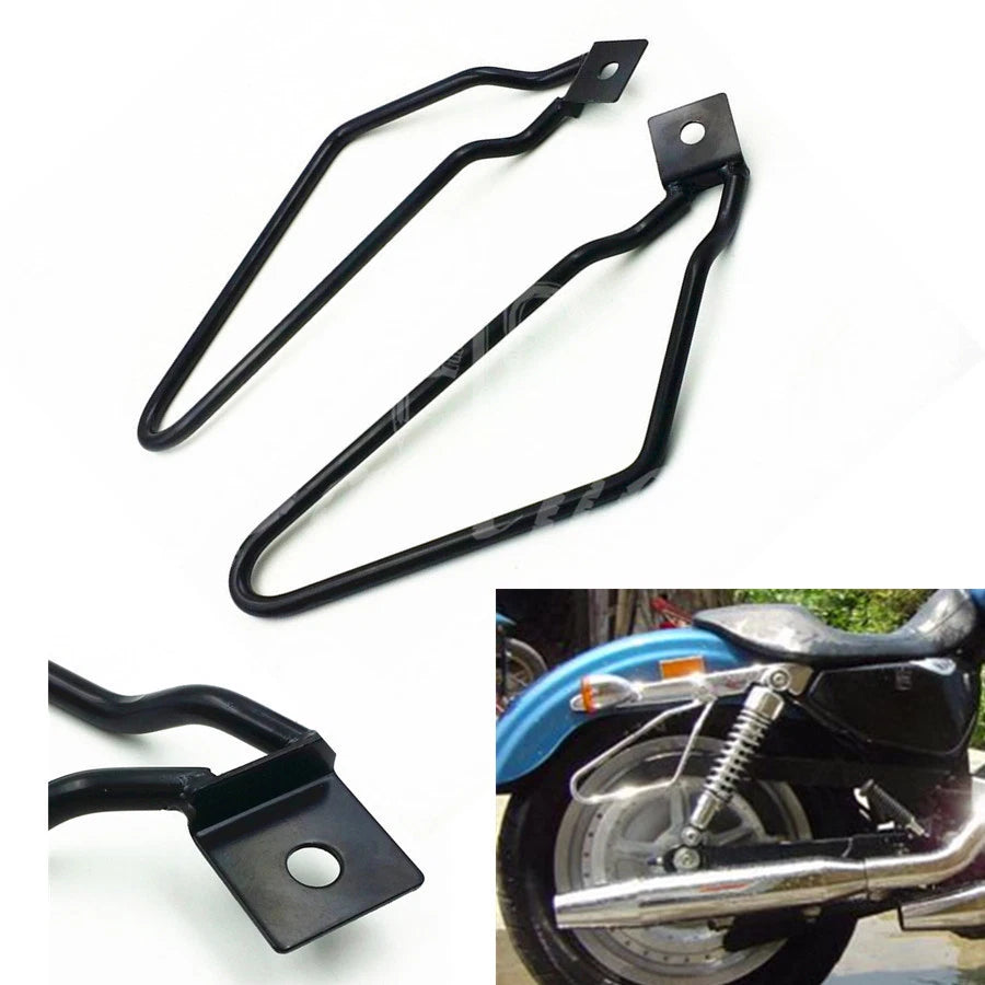 Black Saddle Bag Support Bars Mount Bracket For Harley Sportster XL Dyna Fat Bob